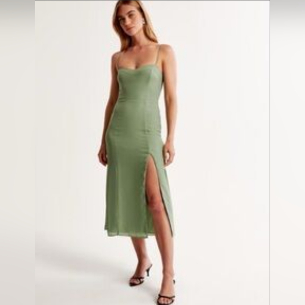Abercrombie & Fitch Sage Cocktail  Spaghetti Strap Slit Midi Dress